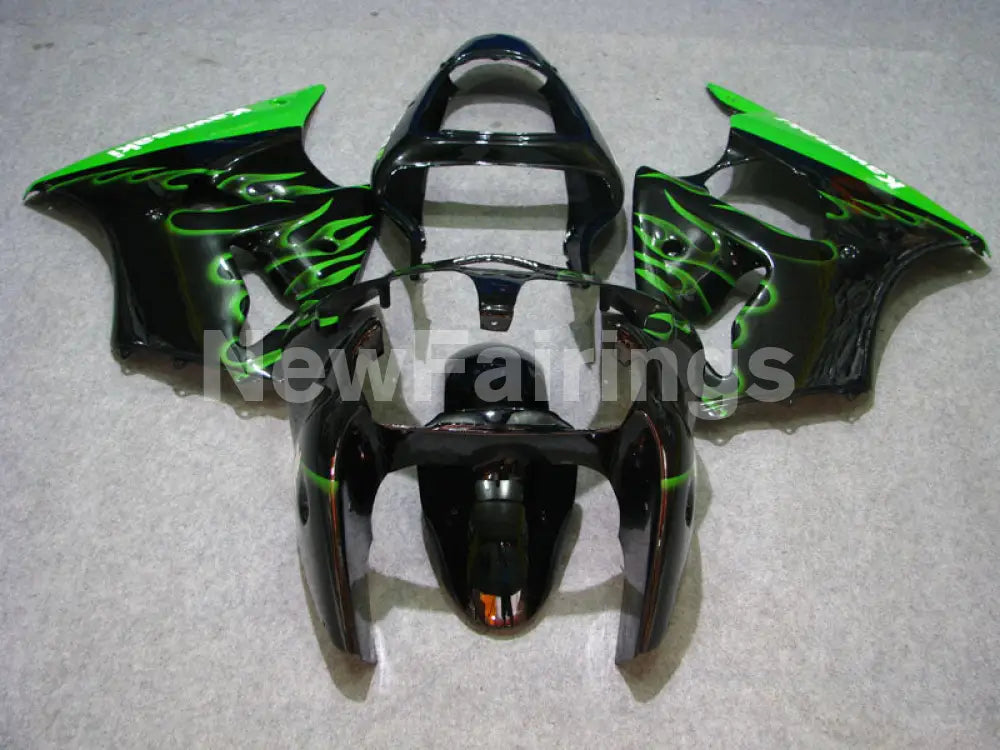 Black and Green Flame NINJA ZX 6R 00 02 Fairing Kit