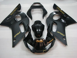 Schwarz und Matt Schwarz mit Goldenen Aufklebern Fabrikstil - YZF-R6 98-02 Verkleidungsset