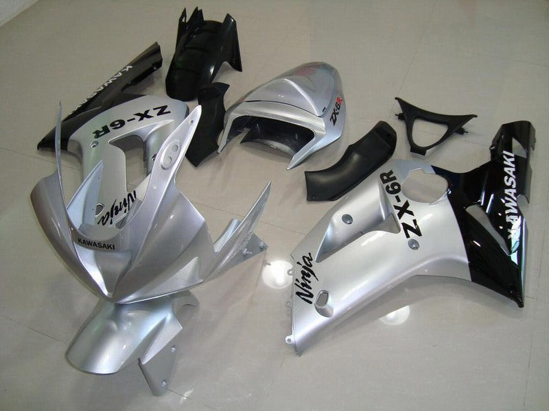 Silber- und Schwarz-Werksstil – NINJA ZX-6R 03-04 Verkleidungssatz