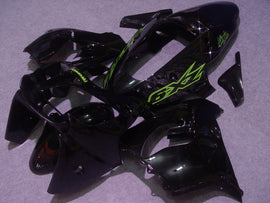Schwarzes Verkleidungsset im Werksstil mit grünen Aufklebern für die NINJA ZX-9R (Baujahre 2000–2001).