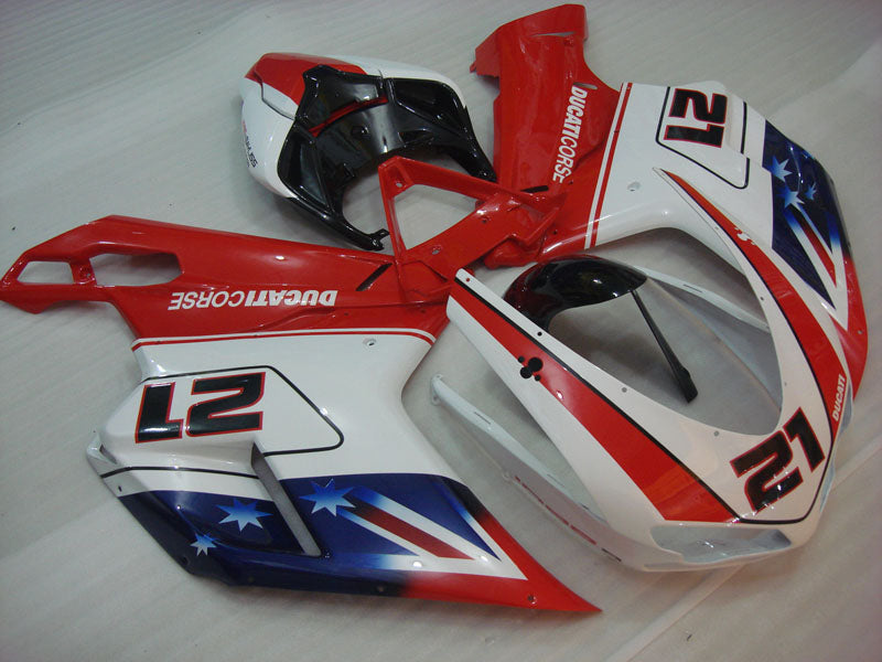 Number 21 Red and White Black Star - Ducati 848/1098/1198 07-11 Fairing Kit