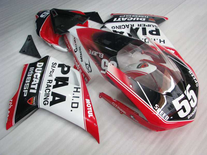 Number 55 Red and White Black MOTUL - Ducati 1198 07-11 Fairing Kit (Single Passenger Seat)