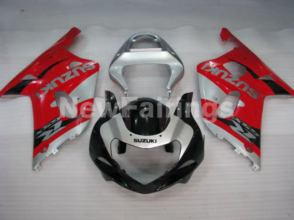 Red and Silver Black Factory Style - GSX-R600 01-03 Fairing Kit