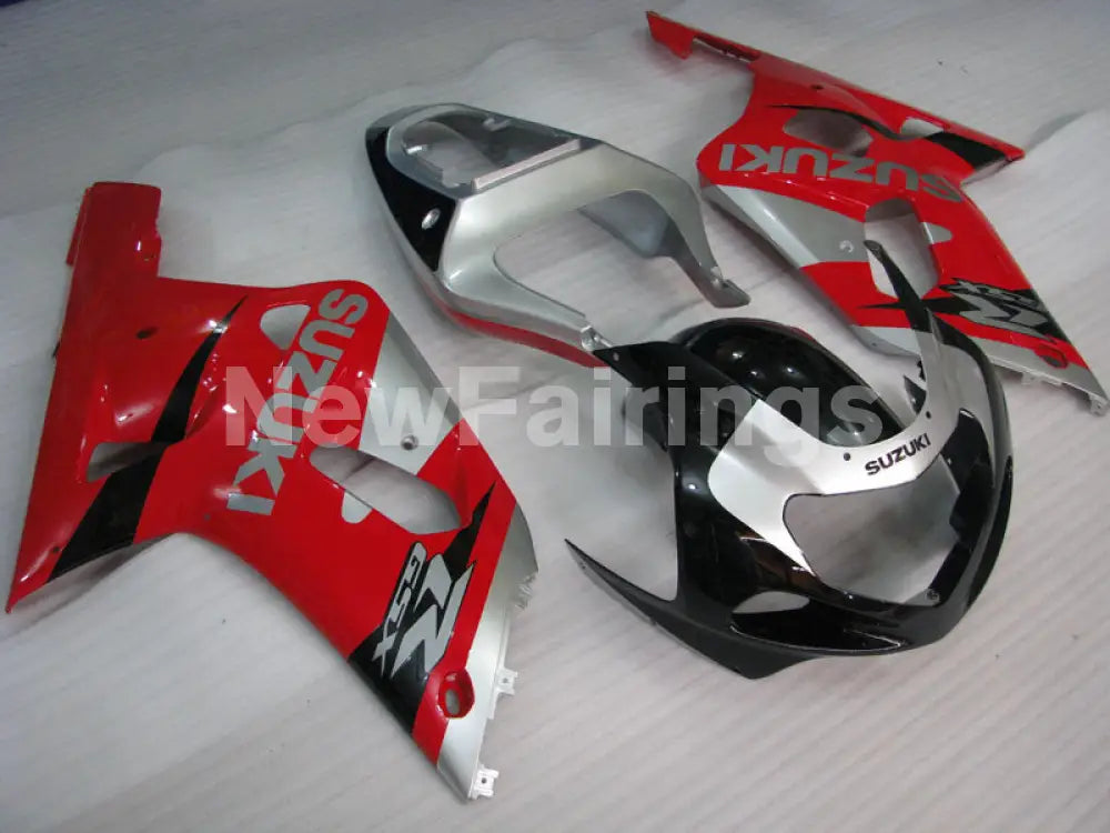 Red and Silver Black Factory Style - GSX-R600 01-03 Fairing Kit