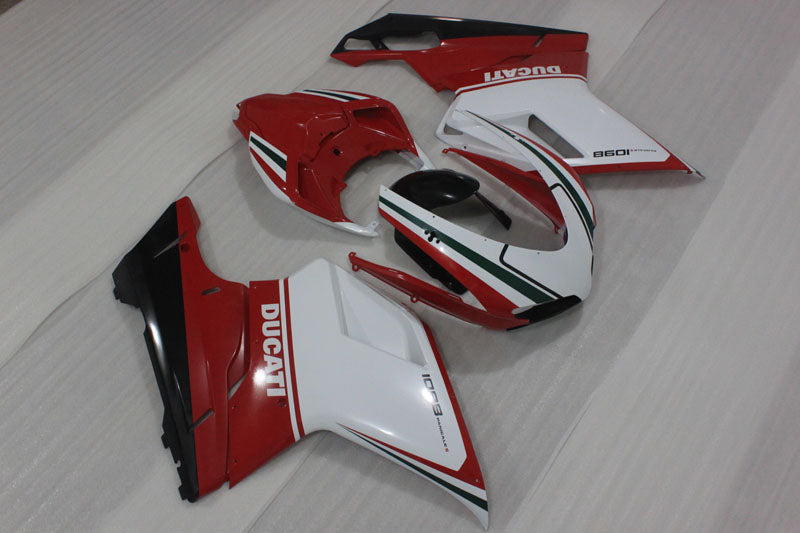 Red and White Black Factory Style - Ducati 1098 07-11 Fairing Kit