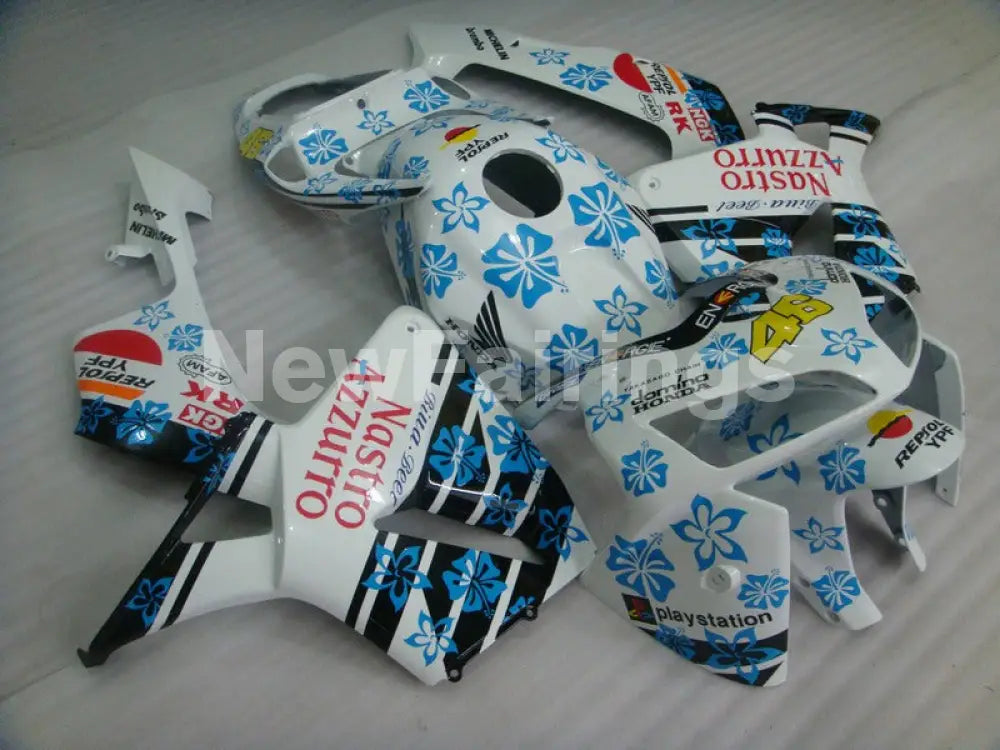 White and Black Blue Nastro Azzurro - CBR600RR 05-06 Fairing Kit