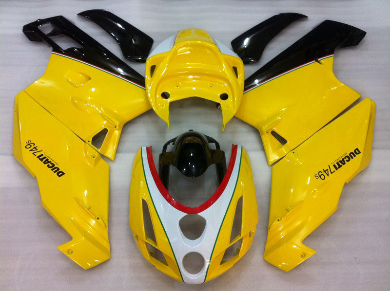 Yellow and Black White Factory Style - Ducati 749 03-04 Fairing Kit (Single Passenger Seat)